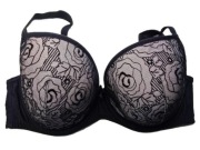 Freya Deco biustonosz Moulded plunge 80G 36F usztywniany Czarny w róże