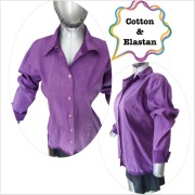 Bawełniana fioletowa koszula taliowana z odszyciem w ciemniejszym kolorze