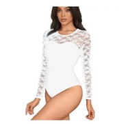 Piękne Body Z Długim Rękawem i Koronką Okrągły Dekolt Rozmiar L