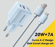 SZYBKA ŁADOWARKA SIECIOWA ESSAGER 20W Z KABLEM 1m USB-A + USB-C