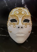 Luksusowa Maska Wenecka - Biało-złota. Bal Maskowy | Karnawał | Halloween