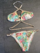 Victoria’s Secret Strój Kąpielowy Kolorowy Złote Klamry Paski Nowy USA L/M