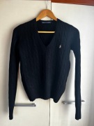 36 S Ralph Lauren czarny sweter warkoczowy wzór wełna kaszmir