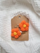 Pomarańczowe spinki do włosów kwiatki 3d puff flowers handmade na szydełku
