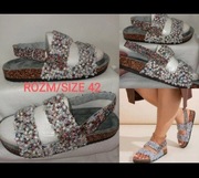 27 CM , R. 42 Zjawiskowe buty sandały diamentowe na korkowej podeszwie