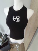 Czarny top bawełniany prążkowany bez rękawów rozmiar uniwersalny