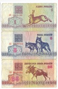 Białoruś, zestaw 3 banknotów 1, 5, 25 rubli 1992