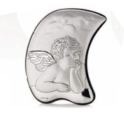 Finezyjny obrazek srebrny "Aniołek" - 4.5x7 - prezent na chrzest i urodziny