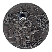 Srebrna moneta 20 zł 2001 Kolędnicy Ag 925 mennicza oksydowana z cyrkonią