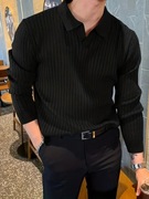 Sweter Męski Old Money Casual z Kołnierzykiem - Czarny S