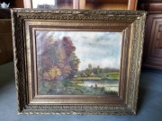 Stary obraz na płótnie pejzaż XIX w. 100x85cm