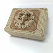 Pudełko drewniane szkatułka na cygara itp. dekorowane sznurkiem jutowym