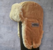 Zimowa czapka pilotka beżowa ocieplana 58 cm