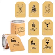 Etykiety świąteczne samoprzylepne 200 szt. – kraft 8 wzorów, do prezentów