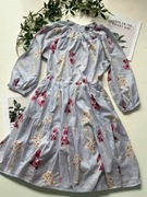 Piękna błękitna sukienka w paski kwiaty XL 42 100% bawełna 