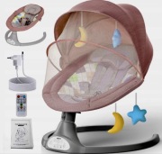 Elektryczna huśtawka / leżaczek dla niemowląt + pilot (różowa)