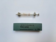 Strzykawka szklana Record 5cm³, rozbieralna z czasów PRL