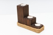 Drewniany świecznik schodkowy na 3 tealighty – rękodzieło, styl rustykalny