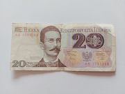 Banknot - 20 zł. R. Traugutt 1982r,seria AB
