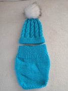 RĘKODZIEŁO: Komplet Zimowy dla Dziecka Czapka Warkocze + Komin Golf 