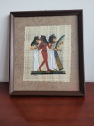Obraz oryginalny papirus egipski 3 postacie z harfą rama 32 x 28 cm