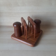 Vintage solniczka pieprzniczka serwetnik drewno tekowe stan vintage nowy 