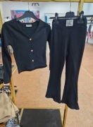 Nowy czarny komplet prążek zestaw bluzka sweterek + dzwony r. 104/110