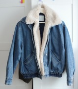 Mango kurtka jeansowa z misiem ocieplana S nietoperz oversize