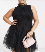 Czarna trapezowa sukienka mini z tiulu angielskiej firmy Lace&Beads+