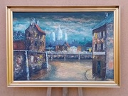 STARY OBRAZ OLEJNY  PŁÓTNO sygnowany ,Bech Voigt Sorensen