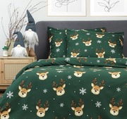 Pościel świąteczna zielona w renifery dziecięca 200x220cm