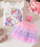 Nowy komplet Bluzka i spódniczka Jednorozec falbanki  110 cm