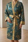 XL Kimono zielony złoty jedwab morwowy Wietnam