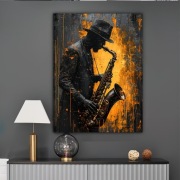 Obraz - Reprodukcja na płótnie: Saksofonista w Czarnym Garniturze