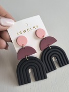 Kolczyki polimerowe Jewelry geometryczne czarno - wrzosowe na sztyfty