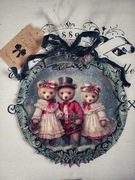 Ozdobny medalion z misiami vintage shabby chic decoupage Prowansja 