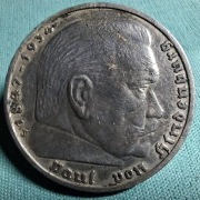Moneta srebrna Niemcy 5 Marek Hindenburg 1938 J