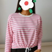 Różowa koszulka oversize M paski L XL 