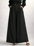 Eleganckie spodnie damskie szerokie maxi czarne wysoki stan kuloty S M L