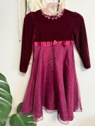 Elegancka sukienka welurowa bordowa – Rozmiar 116