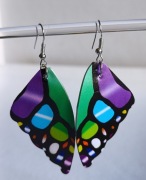 Kolczyki Motyle dwustronne Skrzydła zielony fioletowy niebieski