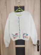 252 Kremowy rozpinany sweterek kardigan z kolorowymi kwiatami rozmiar M