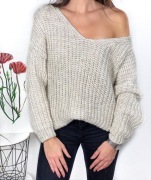 Gruby sweter oversize, beżowy, rozmiar uniwersalny