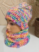 Czapka Smerfetka szalik komin podwójny handmade ręcznie 