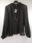 Next Petite czarna plisowana bluzka elegancka zwiewna wiązanie S/M EU36