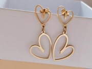 Kolczyki złote serca vintage retro stainless steel 
