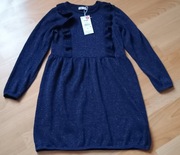 Nowa dzianinowa sukienka 140 granatowa ze srebrną nitką Sinsay 