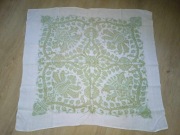 Obrus lniany gałązki zielony 90cm x 100cm stary PRL lata 50 60