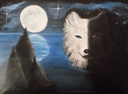 PEŁNIA DUO PIĘKNY RĘCZNIE MALOWANY OBRAZ SYMBOLIZM ABSTRAKCJA