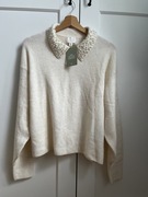sweter H&M kołnierz koraliki M kremowy